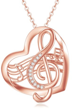 VONALA Musiknoten-Halskette, Sterlingsilber, Notenschlüssel-Anhänger, Musiknoten-Herz-Halskette, Musikschmuck, Geschenk für Musikliebhaber, Frauen, Teenager, Mädchen