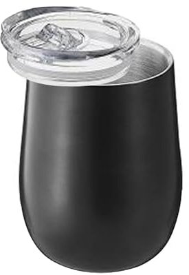 MAQA Bicchiere in Acciaio, Bicchiere in Acciaio Inossidabile da 300 ml, Bicchiere Acqua Riutilizzabile, Bicchiere in Acciaio per Casa/Ufficio con coperchio(Nero, 1 Pezzo)