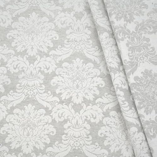 STOFFKONTOR Polyesterstoff Meterware, Dekostoff Jacquard, Silber-Grau | 50% Baumwolle, 50% Polyester | Breite ca. 140 cm | Verwendung: Kissenbezügen, Tischdecken, Deko, Gardinen, Bekleidung
