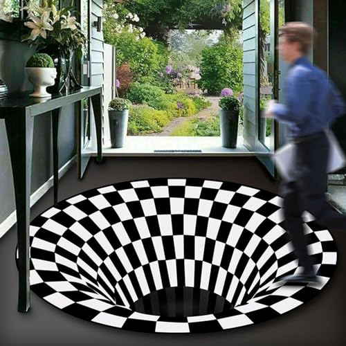 Chaoyilian 3D Visual Vertigo Illusion,Teppich 3D Bodenloses Loch,Optische TäUschung Bereich Teppich,Vortex Illusion Rug,Vortex Carpet,Runde Teppiche rutschfest,FüR Innenbereich Flur Wohnzimmer Freien