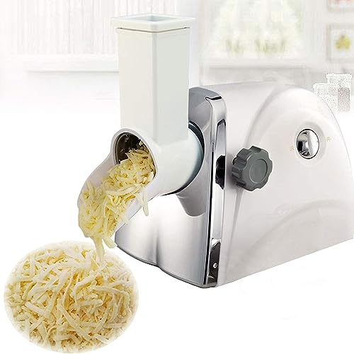 Trituradora de queso automática, Rallador de queso comercial, Máquina trituradora de queso rotativa eléctrica, con 3 cuchillas de tambor de acero inoxidable, Trituración rápida - 1 min/180 piezas