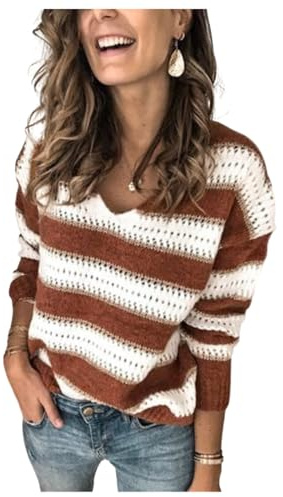 HEYPORK Damen Herbst Winter Warm Bequem Pullover Casual Mode Strickjacke Strickpullover Frauen Frühling Pullover Unten Shirt Patchwork Hohl Stricken Pullover(J Rot, S)