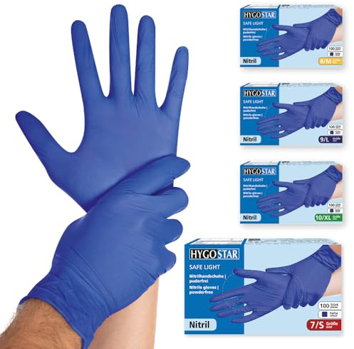 100x Hygostar Einweghandschuhe Safe Light, Einmalhandschuhe Größe S, reißfeste Nitrilhandschuhe, puderfrei, latexfreie Gummihandschuhe, Handschuhe Einweg, Kobaltblau in S, M, L & XL