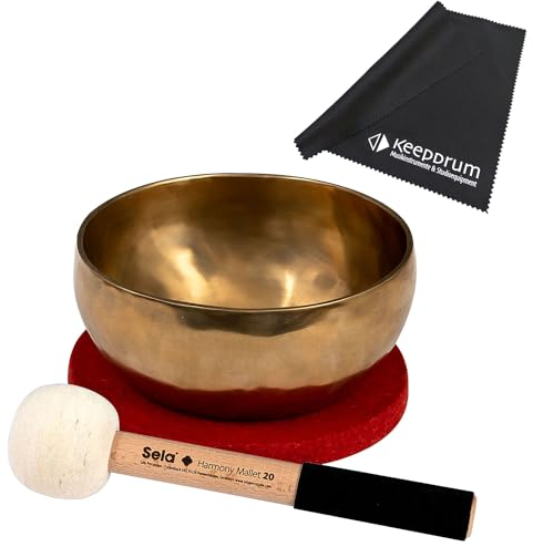 Sela SE 262 Harmony Singing Bowl Klangschale 17 cm inkl. Schlägel, Baumwolltasche, Filzring + keepdrum Mikrofasertuch