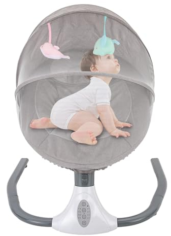 Babywippe Elektrisch Babyschaukel mit 4 Natürlichen Schaukelgeschwindigkeiten Bluetooth-Musik-Babybjörn Wippe Mit Fernbedienung Gurt, Leichte Baby Wippe Für 0-12 Monate(Grau)