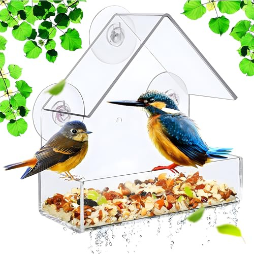 SHSHbuy Fenster Futterhaus für Vögel,Acryl Transparent Vogelhaus Fensterscheibe mit Saugnäpfen,Futterstationen für Wildvögel,Window Bird Feeder 15 x 15 x 6 cm