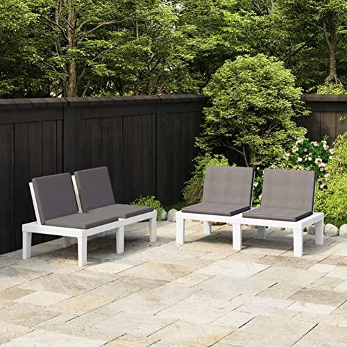 JUDYY Gartenbänke mit Kissen 2 STK. Kunststoff Weiß, Balkon Möbel, Outer Banks, Sitzbank, Gartenmöbel, Garten Möbel, Balkon Bank, Bierbank, Parkbank