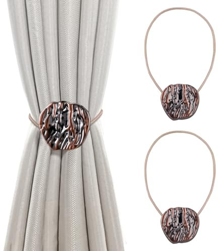 Dalababa Magnetische Vorhang Raffhalter, 2 Stück Retro Gardinenhalter, Metall Raffhalter für Vorhänge, Vorhanghalter Seil für Haus Büro Dekoration - Kupfer