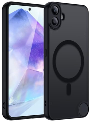Magnetisch Hülle für Nothing CMF Phone 1 Kompatibel mit Magnet, Handyhülle Matt Transluzente Schlanke Hart Case Kratzfeste PC Rückseite + TPU Bumper Stoßfest Schutzhülle, Schwarz