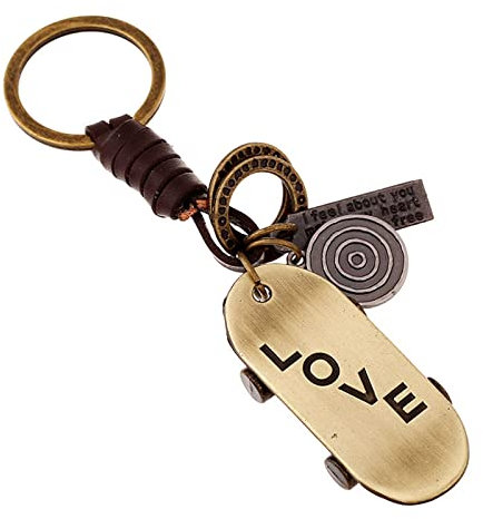 ROBAUN-keychain Mini-Skateboard-Schlüsselanhänger, Vintage-Legierung, Leder, Schlüsselanhänger, Skateboard-Charme für Männer und Frauen, Jahrestagsgeschenk, Schlüsselanhänger