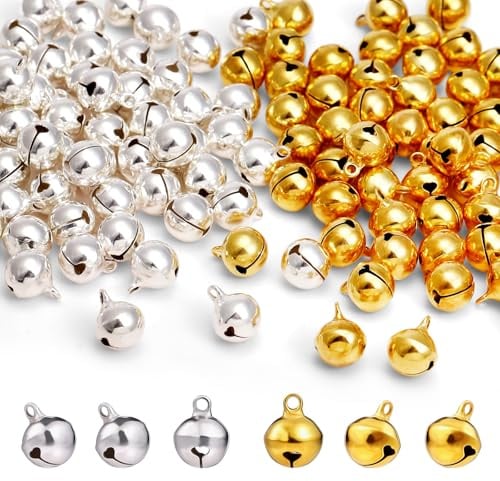 Naler Glöckchen zum Basteln 120 Stück Jingle Bell Metall Glocke 12mm | 120 kleine Glöckchen Weihnachtsglöckchen mit Ösen für Weihnachtsdeko, DIY-Basteln & Haustier-Halsbänder, 1,2cm Bells