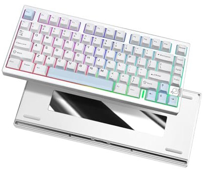 YUNZII AL75 PRO 75% Drahtlose Gaming-Tastatur, BT/2.4G/Wired Mechanische Aluminium-Tastatur mit PBT-Tastaturen, Gasket Mounted Hot Swap RGB Custom Tastatur für Mac/Win (Silver, Cocoa Cream v2 linear)