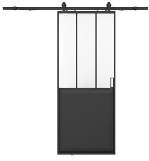 Vente-unique-Atelier-Schiebetür mit Laufschienensystem - Schwarz & Sicherheitsglas mattiert - 205 cm x 63 cm - ARTISTO II