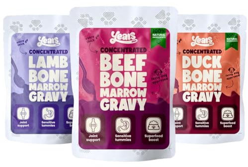 YEARS Bone Broth for Dogs - Probiotic Dog Gravy Variety 3 x 100ml | Concentrated Dog Food Topper, Beef, Duck & Lamb. Probiotics For Gut Health. Collagen For Stiff Joints & Coat.