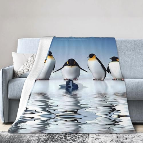 SDFHU Reisedecke aus Flanell mit Pinguin-Druck, Klimaanlage, Decke für Bett, Sofa, Campingdecke