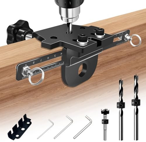 3-in-1 die Bohrschablone Möbelbau, 8/10/15mm Pocket Hole Jig Kit, Taschenloch holzdübel bohrschablone set mit Positionierungsclip Einstellbare Bohrführung Stanzer-Locator Tischlerwerkzeuge
