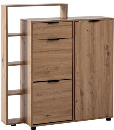 KADIMA DESIGN Schuhschrank Eiche-Dekor 98x110x30 cm Schuhkipper Geschlossen | Schuhkommode mit Schublade Modern | Flurschrank mit Regal und Ablage | Schuhaufbewahrung Flurkommode für