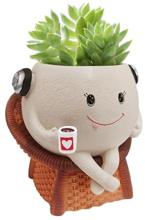 jamgeery Pot pour Succulentes - Chaise Mignon en Rotin avec Pot De Grasses - Conteneurs en Résine Décorations Modernes pour Cactus Bureau Décoration Intérieur Extérieur Balcon