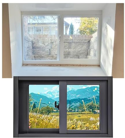 SRDCAIM Ventana corrediza para sótano, Ventana térmica empotrada para tormentas, con mosquitera para Casas de Juegos, garajes y graneros(Nero,24x40in/60x100cm)