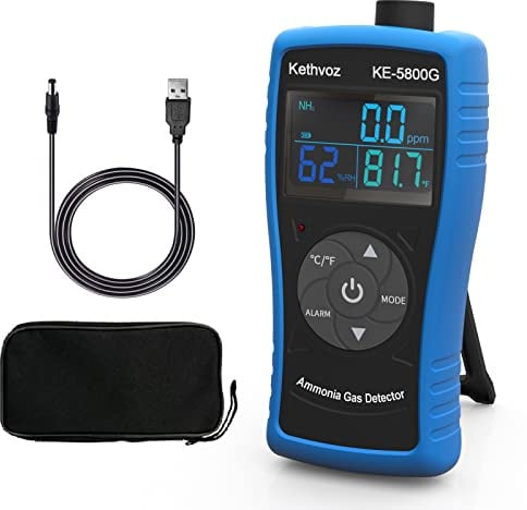 Digitaler Ammoniak Detektor Messgerät mit Alarm, Kethvoz 0~100 PPM NH3 Leckdetektor Messen Temperatur & Luftfeuchtigkeit, Professional Gasmelder für Industrie, Bauernhof, Haushalt 5800G