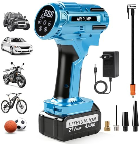 Uadme Compressore Portatile per Auto 150PSI, 800W Potente Compressore a Batteria 21V 4,0Ah, Valori Preimpostati, Luce LED & Display LED, per Auto Moto Biciclette Monopattini o Palloni