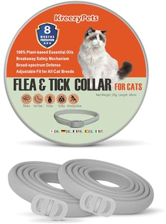 Collier Antiparasitaire Chat aux Huiles Essentielles – Formule Végétale Anti-Puces & Anti-Tiques – Léger, Réglable et Confortable – Lot de 2
