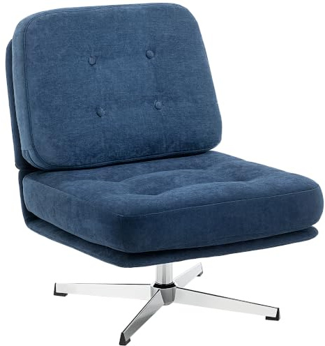 HOMCOM Sessel 360° Drehbarer Loungesessel mit Chenille-Optik Dunkelblau | Breite Sitzfläche, Schneidersitz Polsterstuhl mit Metallbeinen, Gepolstert Relaxsessel Lesesessel, Wohnzimmer, Schlafzimmer
