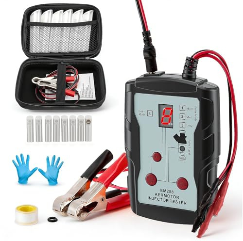 Fuel Injector Tester Cleaner Kit 5V 12V with 6 Size Nozzles & 8 Pulse Modes, Auto Fuel Injector Pressure Tester Reverse Polarity Protection with Dual Testing for Automotive Repair DIY Mechanics