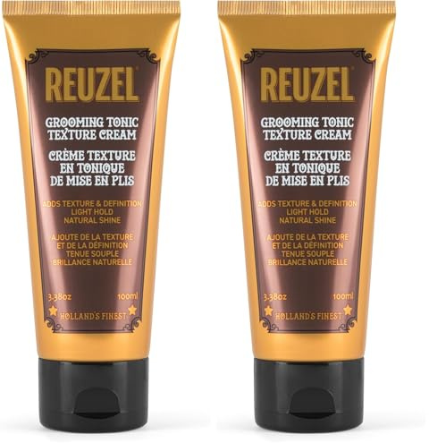 Reuzel Grooming Tonic Texture Cream, mittlerer Halt und Definition, Lockentextur und Glanz, Hitzeschutz für alle Haartypen, 3,38 oz / 100 ml (Packung mit 2)