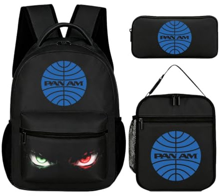 tesiwaza Pan Am Three-Piece Backpack Set – Lightweight School Bag with Pencil Case and Lunch Tote, Travel Large Rucksack, School Supplies, Gifts for Students