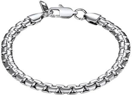 PROSTEEL Herren Armband Edelstahl Venezianierkette Box Kette Armband 6mm Breit Fashion Kettenarmband Armkette für Herren, Länge 22CM, Silber