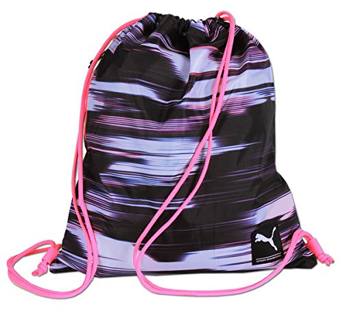 PUMA Academy Gym Sack Bag Sportbeutel Turnbeutel mit Kordelzug, seitlicher Reißverschlusstasche, 43 × 37 cm, 100 % Polyester, Schwarz-Pink-Grau