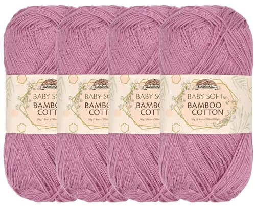 JubileeYarn Baby Soft Bamboo Cotton Yarn - 50g/Skein - Cotton Candy - 4 Skeins