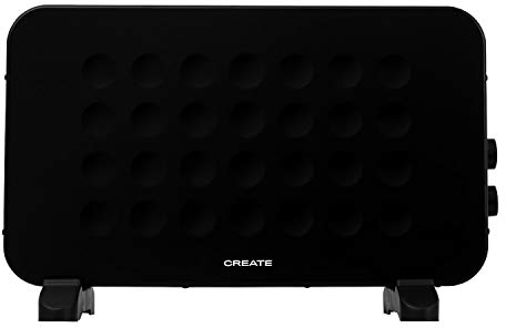 CREATE/WARM HANDY/Convector calefactor eléctrico Negro / 39,5x10x61,5 cm/Función ventilador y aire caliente, ligero, silencioso y bajo consumo, Potencia 2000W