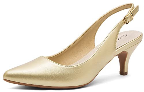 Greatonu Pointed Toe Sandals Slingback Kitten Heel Pointed Toe Pumps Gold