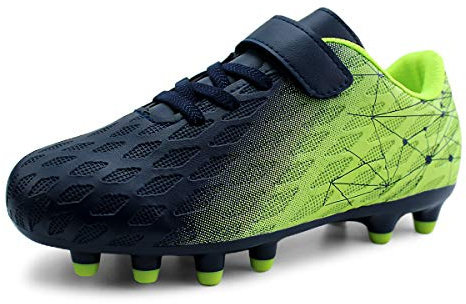 JABASIC Scarpe da Calcio Bambini F/G Calcio Tacchetti Ragazzi Ragazze Atletico Scarpe(Navy/Lime,31)
