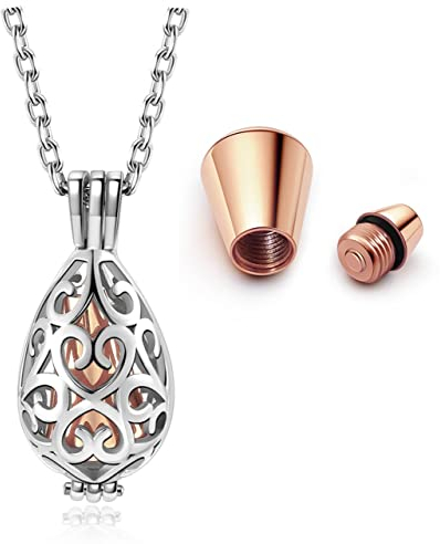 Jovivi Ashes Keepsake Urn Necklace Cremation Jewellery Women, Stainless Steel Memorial Hollow Heart Teardrop Ash Hair Locket Pendant Chain,w/Funnel Kit