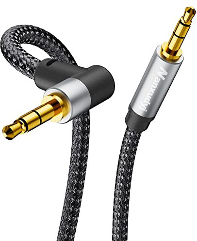 Nanxudyj aux Cord, 3.5mm Stereo Audio Cable 15FT/5M,Aux Cable Aux 3.5mm Male to Male Right Angle TRS Cable Compatible for Headphone,Tablets, Speakers, 24K Gold Plated