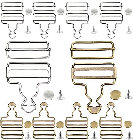 Zasvec Schnallen für Latzhosen 10 Sätze 35mm Verschluss Latzhose Metallschnallen Latzhosenschnallen mit Rechteck Schiebeschnalle für Strapse Lätzchen Hose Hosenträger, Silber/Bronze