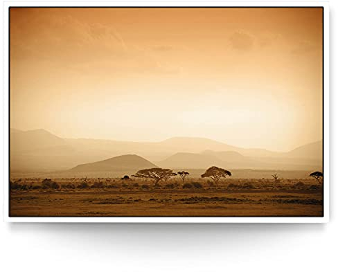 BilderKing Wandbild Afrika Savanne - 150cm x 100cm Leinwand auf 2cm Keilrahmen mit Schattenfugenrahmen weiß