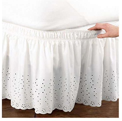 Cache Sommier,Cache Sommier 160x200 Lit jupe portefeuille en vrac coton brodé Couvre-lit Grande antipoussière feuille de Lotus Couvre-matelas 1,5 M / 1,8 M / 2 M Lit simple Jupe ( Color : White )