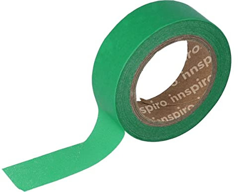 INNSPIRO Nastro da masking tape Washi verde 15 mm x 10 m. Serie liscia di base