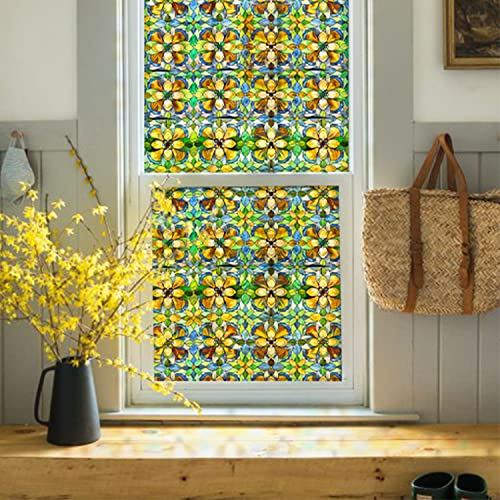 Flortlias Transparente, doppelseitige Fensterfolie, statische Haftung, Glasabdeckung, abnehmbare Glastürdekoration, Herbst-Orchideen