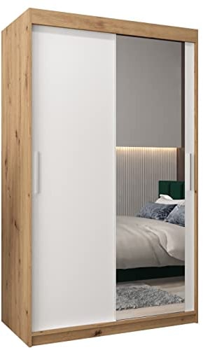 MEBLE KRYSPOL Kleiderschrank mit Spiegel Tokyo 2 - Garderobenschrank - Schrank Schlafzimmer - Mehrzweckschrank Zwei Schiebetüren - Regalen - Flur Möbel - Kleiderstange Schrank - Allzweckschrank