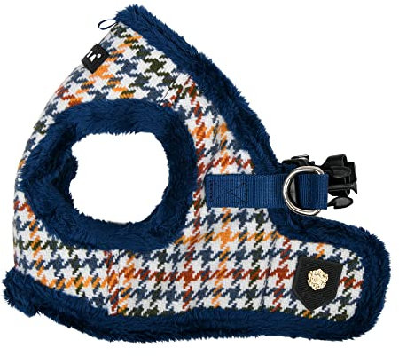 Puppia Kent Vest Hundegeschirr, Warm, Winter, Hahnentrittmuster für kleine und mittelgroße Hunde, Blau, Größe L