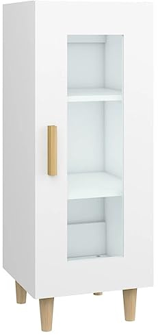 vidaXL Sideboard 3 Fächer 1 Glastür Kommode Anrichte Schrank Beistellschrank Mehrzweckschrank Standschrank Weiß 34,5x34x90cm Holzwerkstoff