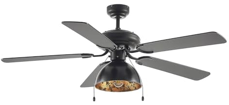 Ventilador de techo con lámpara 'Shamoian' (Vintage) en Negro hecho de Metal e.o. para Salón & Comedor (1 llama, E27) de Lucande | Ventilador