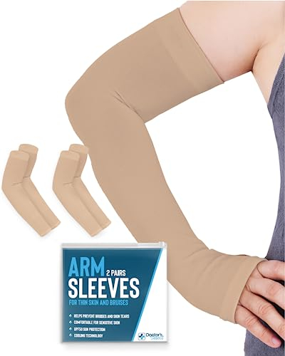 Doctor's Select Armschützer für dünne Haut und Blutergüsse für Damen und Herren - 2 Paar UPF 50 Sonnenschutz und Kühlung, Beige, Medium