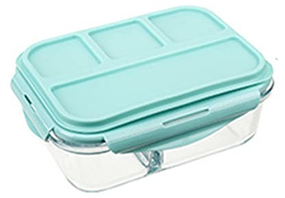Samnuerly Portable Lunch Box Glass with Seasoning Plate Microwave Lunch Box Bento Box Cutlery Set Kitchen Supplies (A