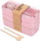 Click Clack Bento Box with Cutlery Set | 3 Compartments Japanese Lunchbox | Portable, Leak Resistant, Dishwasher & Microwave Safe Lunch Container | Stackable Food Storage Box for Kids (Pink)